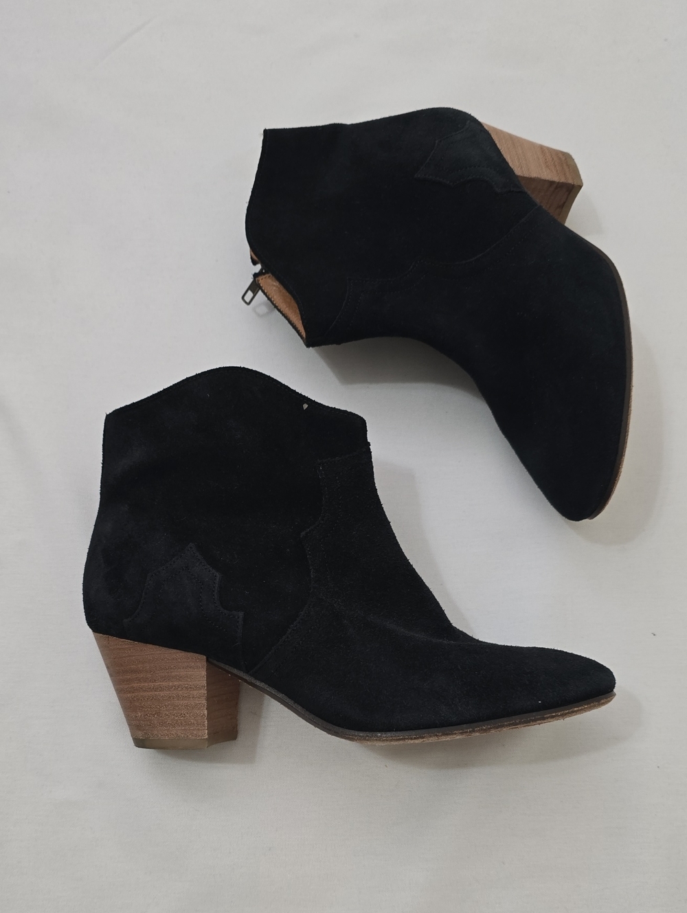 Isabel Marant Black Suede Ankle Booties with Wood-Effect Heel 37